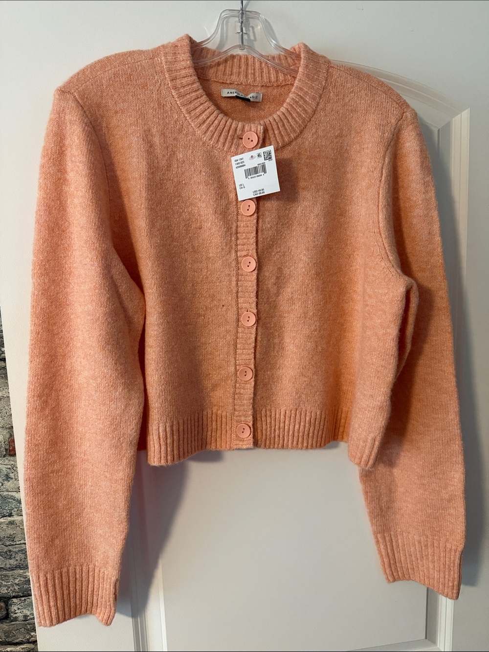 American Eagle Outfitters Peach Button-Front Cropped Cardigan